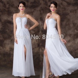 Wholesale  Fashion Long Design Split Lace Up Back Prom dress White Sweetheart Chiffon Celebrity dresses Special Events CL6236