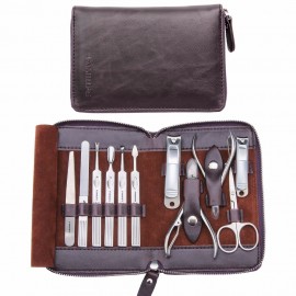 FAMILIFE 11PCS Stainless Steel Manicure Set with Box Nail Care Tools with Mini Finger Nail Cutter Clipper Universal Home Office