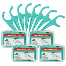 Floss Picks Mint Dental Floss Picks M-01 with 4 Travel Handy Cases 240 Counts Flossers  L0518