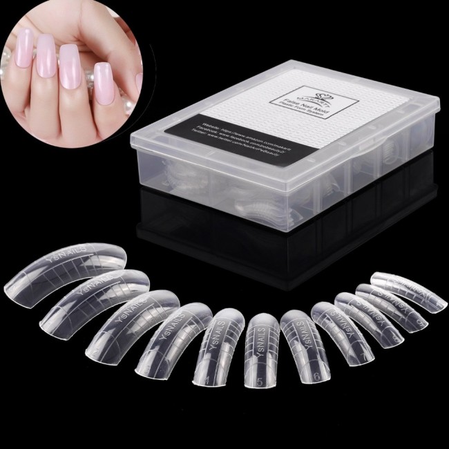 Makartt 120PCs/Case False Nail Mold Clear French Full Cover Polygel Nail Extension Tips Acrylic Nail System Forms with Scale