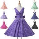    Summer Casual Women Clothing Deep V Neck Cotton Polka Dot Dress Short Flower patten dresses Retro Vintage Gown CL6295