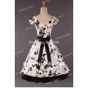  Stock Cap Sleeve Cotton Retro Vintage Ball Evening Prom Party Dress Women 50s 60s Black Print Rockability Gown CL4598