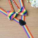 1*Braces+1*Bow Tie Unisex Men Rainbow Stripe Fashion Casual Suspender Belt Bow Tie Suit Braces Set Cool