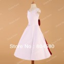   Satin White Flower Girl Dress Red bow princess dresses Wedding Pageant birthday Party Gown CL4835