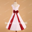   Satin White Flower Girl Dress Red bow princess dresses Wedding Pageant birthday Party Gown CL4835