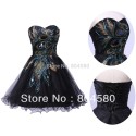   Sexy Tulle Ball Gown Distinctive Embroidery Peacock Pattern Black Party Gown Short Cocktail Dresses CL4975