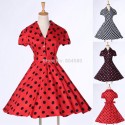   Fashion Short Sleeve 50s 60s Swing plus size Rockability Retro dresses Women Vintage Polka Dots Prom Gown dress CL6089