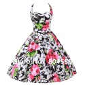   Fashion Stock Cotton Flower Print Ball Evening Prom Gown Short 50s 60s Retro Vintage Party Dresses 4 Size S~XL CL6075