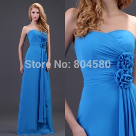   Fashion Women Strapless Chiffon Evening Dress Long Celebrity dresses Formal Party Prom Gown CL3420