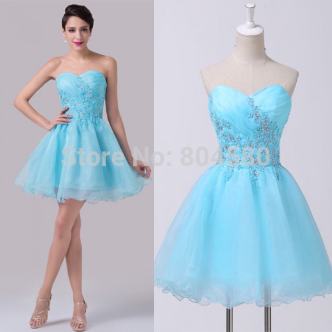   Sexy Beaded Ball Gown Blue Pattern Formal prom Gowns Short Cocktail Dresses Girl Birthday Dinner Party dress CL6182