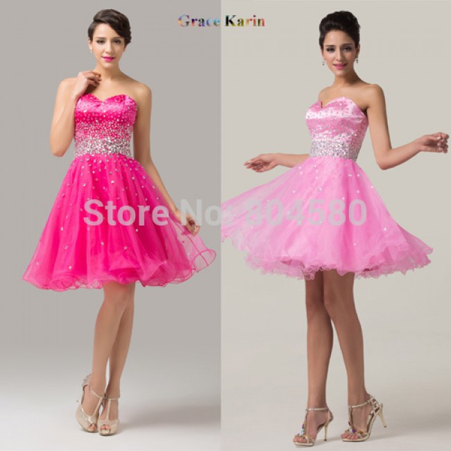   Sexy Organza Ball Gown Sweetheart Crystal Beaded Pink Women Winter Short Cocktail Dresses Homecoming Party dress CL6145