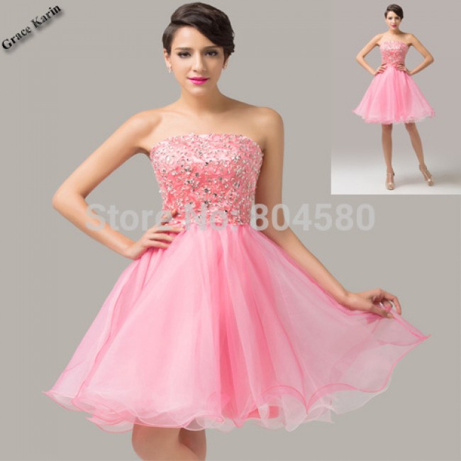  Sexy Strapless Organza Beading Women Prom Gown Formal Party Homecoming dresses Ball Banquet Evening dress Short CL6138