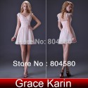   Stock Grace Karin Sexy V-neck A Line Short Prom Gown Special Occasion Cap Sleeve Cocktail Party dresses CL3471