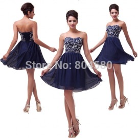   Stock Strapless Chiffon Women Homecoming Prom Dresses Short Cocktail Party Gown Sexy Blue Ball dress CL6049