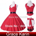 2015 New! Free Shipping Stock Cotton Women Vintage Polka Dots Ball Evening Prom Retro Party Dress CL4599