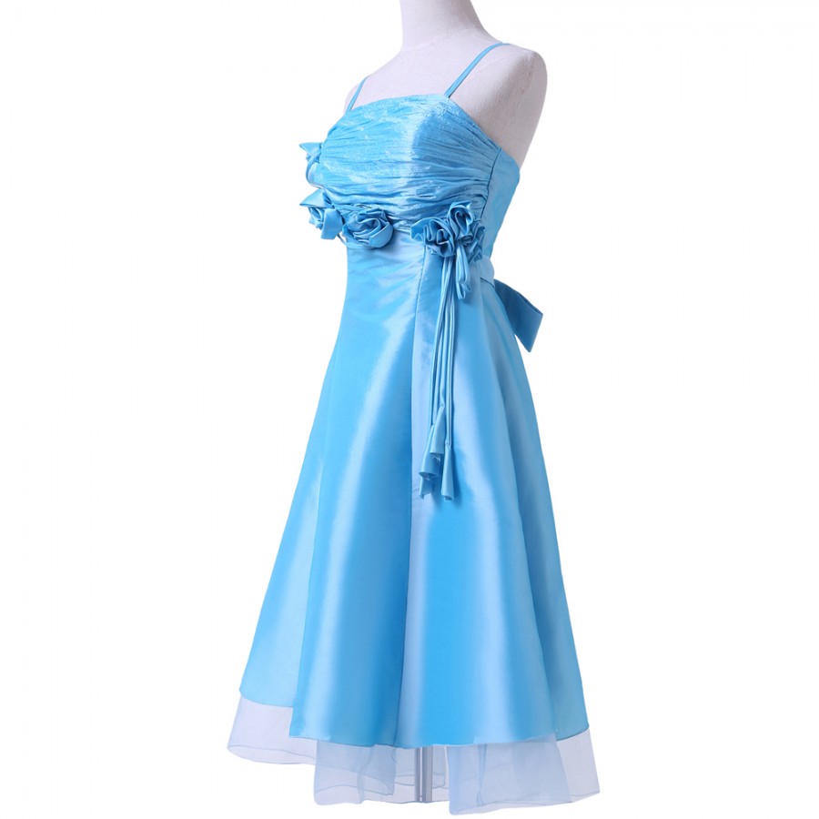 2015 New Mid Calf Bridesmaid Dress for Children Wedding Blue Spaghetti ...