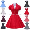 2015 New Spring Summer Short Sleeve Women Vintage Dress 50s Rockabilly Bohemian Floral Polka Dots Dresses Casual Party Gown 6089
