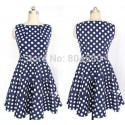 2015 New Summer Women 50s Vintage Polka Dots Dress Rockabilly Swing Casual Party Gown Sleeveless Dance Dresses Plus Size 5743