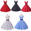 2015 Summer New Women Cotton Sleeveless Party Dress Plus Size Polka Dots Print Pattern Vintage dress Swing Rockabilly Ball Gown