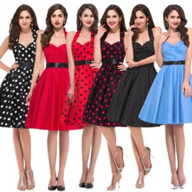 2015 Summer New Women Cotton Sleeveless Party Dress Plus Size Polka Dots Print Pattern Vintage dress Swing Rockabilly Ball Gown