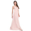 2015 Two Straps Deep V neck Chiffon Cheap Long Pink Bridesmaid Dresses Floor Length Wedding Prom Dress Party Gown Women GK10 