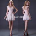 Actual Images Grace Karin Sexy Stock V-neck Chiffon Pink Homecoming party dress short Evening Prom Dresses  CL3471