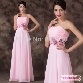 Amazing Beautiful A-Line Floor Length Appliques Waist Long Prom dresses Pink Bridesmaid dress Formal Party Gown Women CL6193