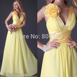 Best Selling Stock V-neck Long Party Gown Women Prom Dress Formal Bridesmaid dresses  Chiffon CL3462
