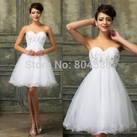 Charming New Ball Gown Sleeveless White Beaded Formal Party Homecoming Dress 2015 Short Prom Dresses for Graduation Gowns 3820