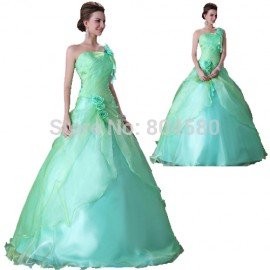 Elegant Design Rose Decoration One Shoulder Ball Gown Wedding Dress  Bridal dresses Lace Up Back CL2678