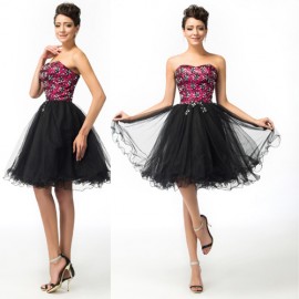 Elegant Strapless Corset Black Cocktail Dress Plus Size Homecoming Dresses Graduation Party Pageant Ball Gown Appliques 07578 