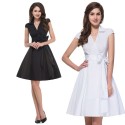 Elegant Turn Down Collar Short Sleeve Vintage dresses Plus Size Women Rockabilly Swing Dress 1950s Vestido Casual Style 6087