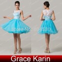 Fashion ChristmasGrace Karin Sleeveless Lace & Tulle Graduation Prom Gown Women party Dress Short Evening Dresses  CL6123