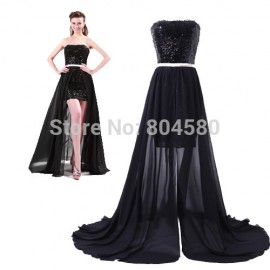 Fashion 8th Grade High-Low Cocktail Party Gown Black homecoming dresses Short Formal Prom dress For Special Occasion CL4408