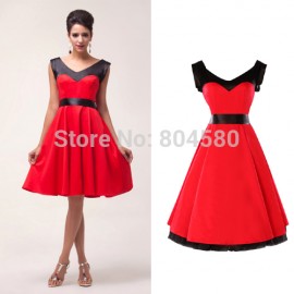 Sleeveless Cotton Fashion Women Vintage Dress with Removeable black waistband short Party gown CL4597