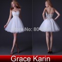 Grace Karin Sexy Stock Strapless Organza Women Prom Party Gown White Short Cocktail dress  CL3820