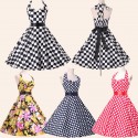 Free Shipping 2015 New Fashion Summer Style Knee Length Women 50s Retro Vintage dress short Print Housewife swing gown 6076
