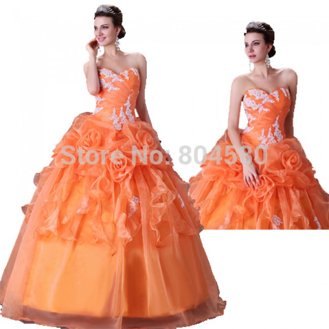 Free Shipping Grace Karin Strapless Orange Bridal Wedding dress 2015 Sleeveless Formal Gown 2518