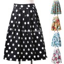 Fashion Women Mid-Calf Floral Print Vintage Skirts Elastic Polka Dots Cocktail Party Masquerade Skirt CL6294