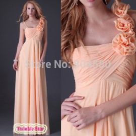 Grace Karin Stock Asymmetrical Orange Floor Length Women Flower Dresses Chiffon Evening Dress Long Prom Gown Ball CL3460