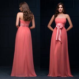 Grace Karin Plus Size Strapless A line Bridesmaid dresses Floor Length Coral Chiffon Wedding Party Dress Custom Made CL8910