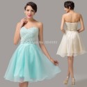 High Quality Beige Turquoise Crystals Organza Women Summer Ball Gown Short Cocktail dress Fashion Prom Party Gowns  CL6144