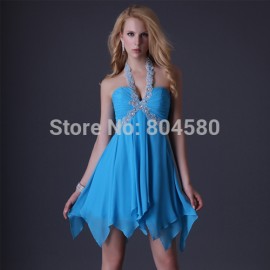 Hot Grace Karin Sexy Stock Halter Blue Cocktail party Dress lace up prom dresses short women Gown CL3472