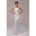 Hot Sale 8 sizes Strapless Lace Appliques White Mermaid Wedding dresses  Bow Waistband Long Bridal Gown Prom dress CL6029