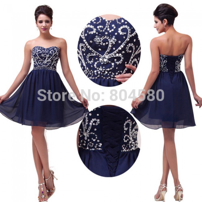 Hot Selling s/lot Strapless Chiffon Ball Party Gown Mini prom dress Short Princess Evening Dresses CL6049