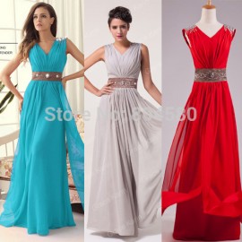 Hot Sale Red Blue Grey Cheap Long Bridesmaid Dresses Sleeveless Formal Gown Stock Custom Made Wedding Party Dress Chiffon D3403