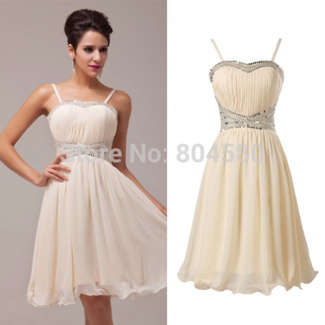 Ladies Sexy Spaghetti straps sequins Chiffon Short party Gown short Cocktail Party Dresses CL6017