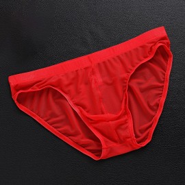 Men briefs Sexy Tulle Netting Transparent Briefs Breathable underpants male solid color Elastic Soft Underwear