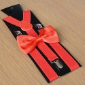 Mens Suspender+ Bow Tie COMBO SET Stretch Braces Bow Wedding Party Groom SUSPENDERS + TIED BOW TIE