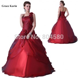   Fashion Women One Shoulder Wedding dresses Red Floor Length Bandage Party Gown Bridal Dress CL2514